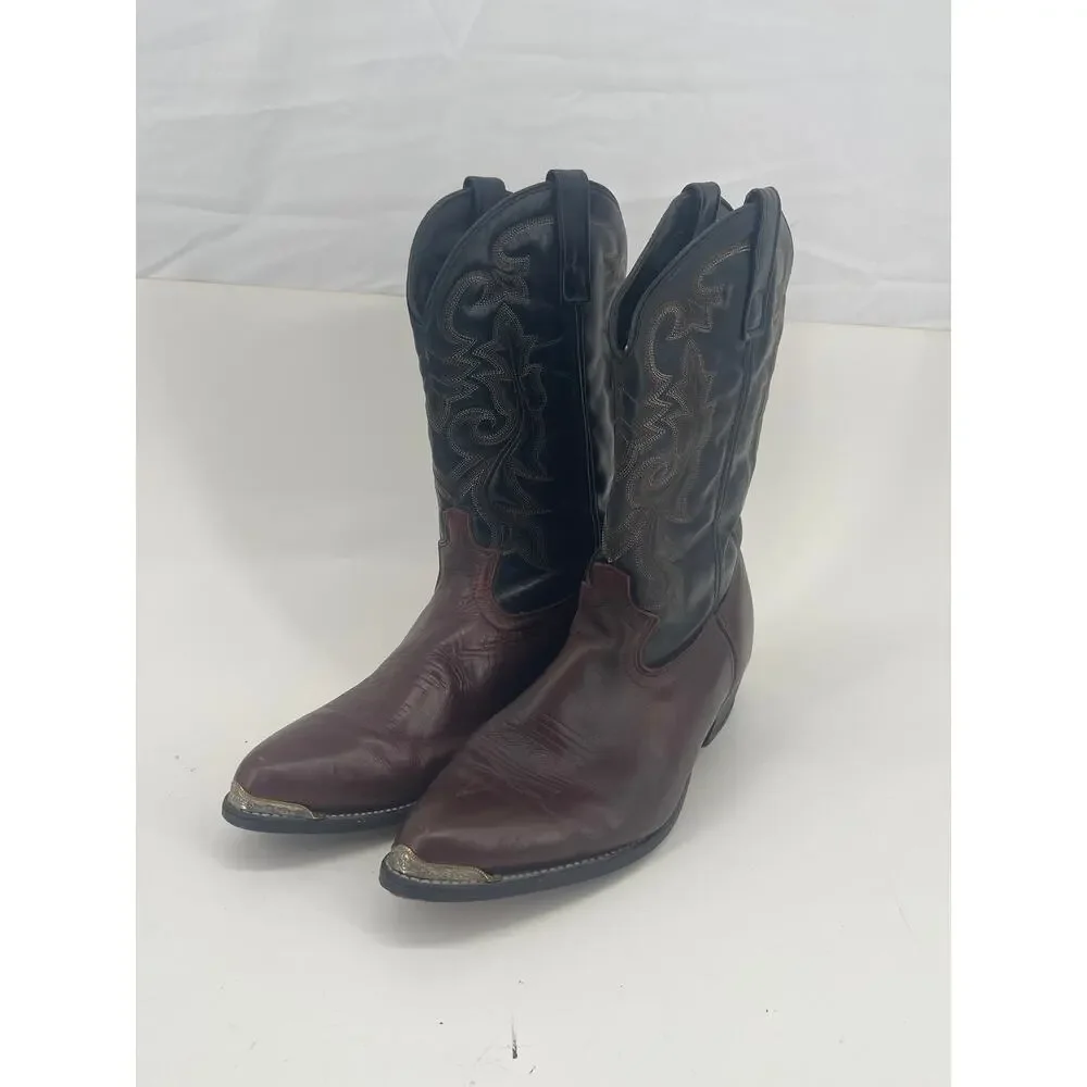 Justin RB913 Men's Size 13 EW Brown Black Leather Western Cowboy Boots Metal